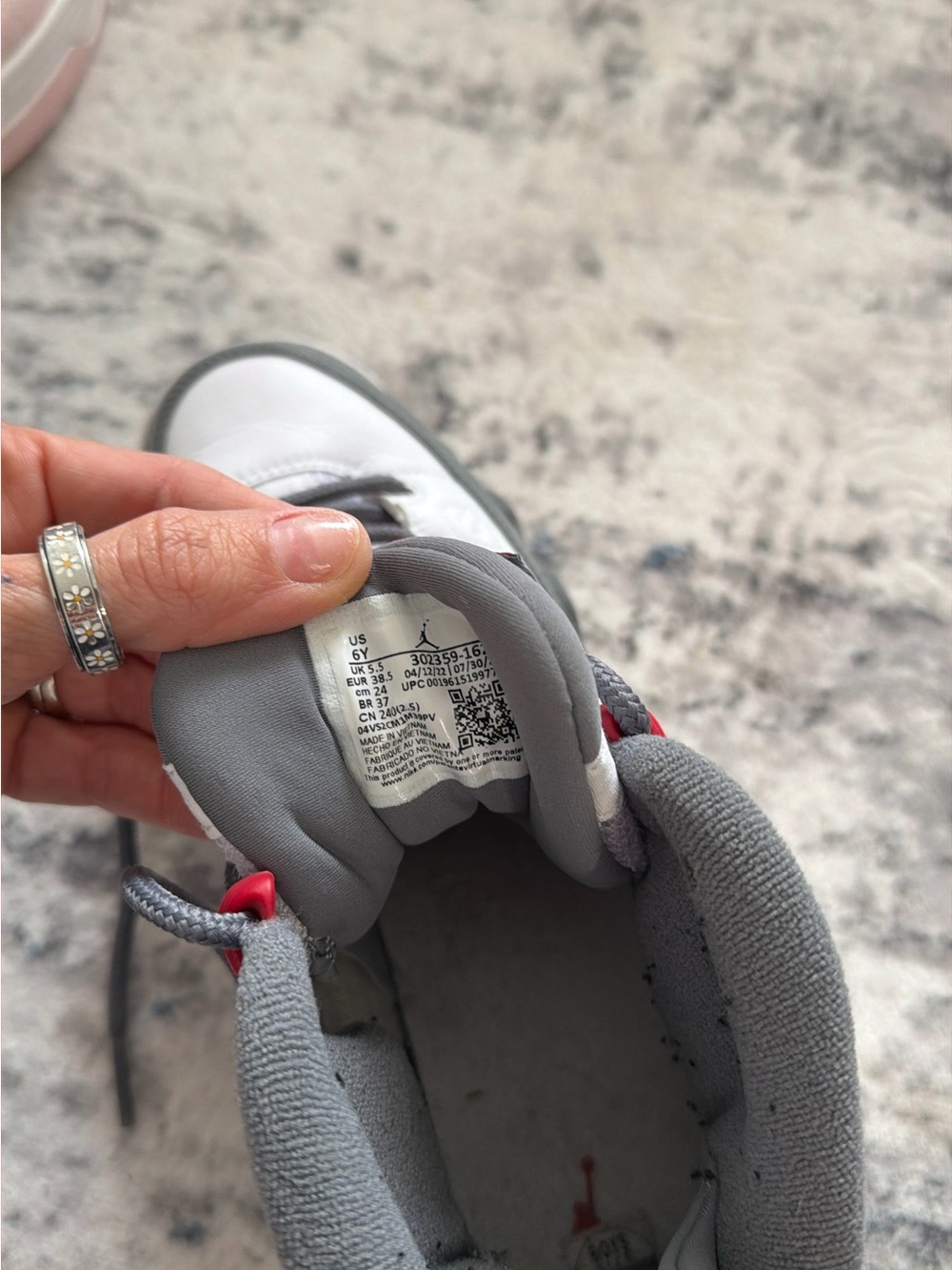 Jordan Kids' White, Gray and Red High-Top Sneakers - Picture 3 of 3